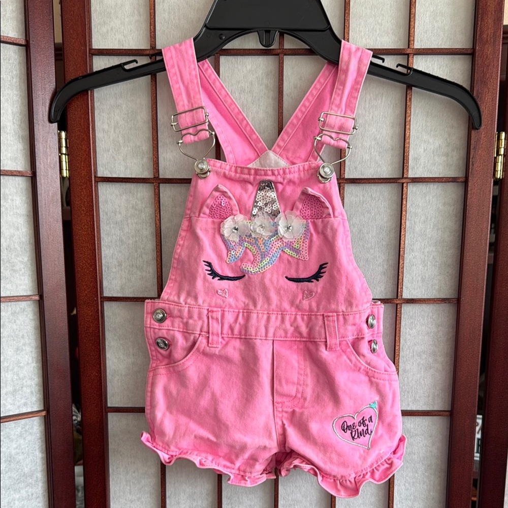 Pink Unicorn Kids Overalls, size 2T